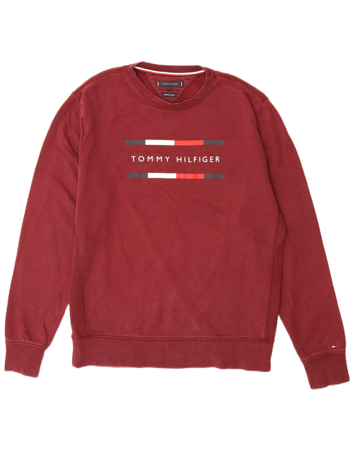 Męska bluza z grafiką TOMMY HILFIGER, duża, bordowa, bawełniana