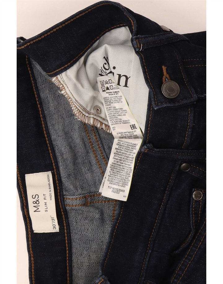 Marks & Spencer Męskie jeansy slim W30 L31 Granatowe, bawełniane