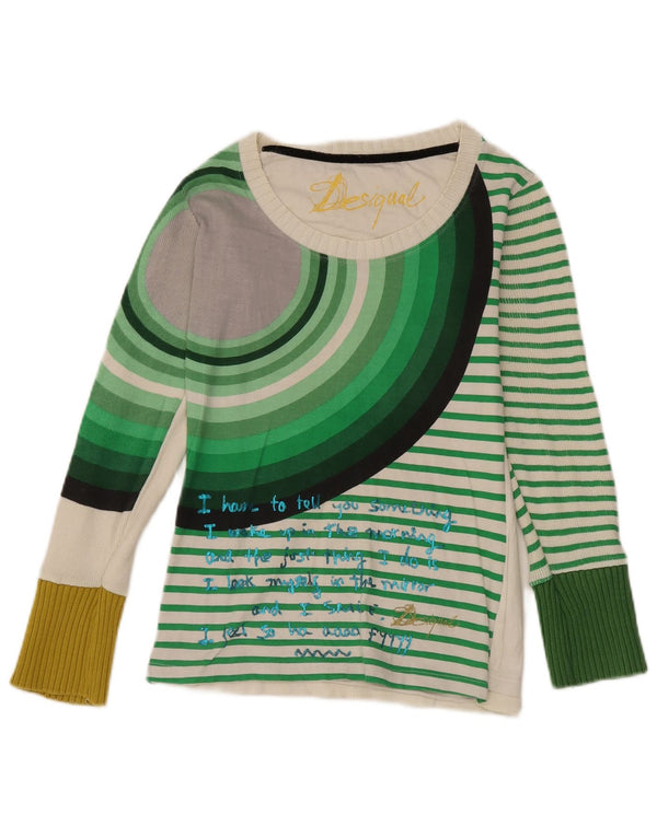 Damski graficzny top Desigual z długim rękawem UK 12 w średnie białe paski