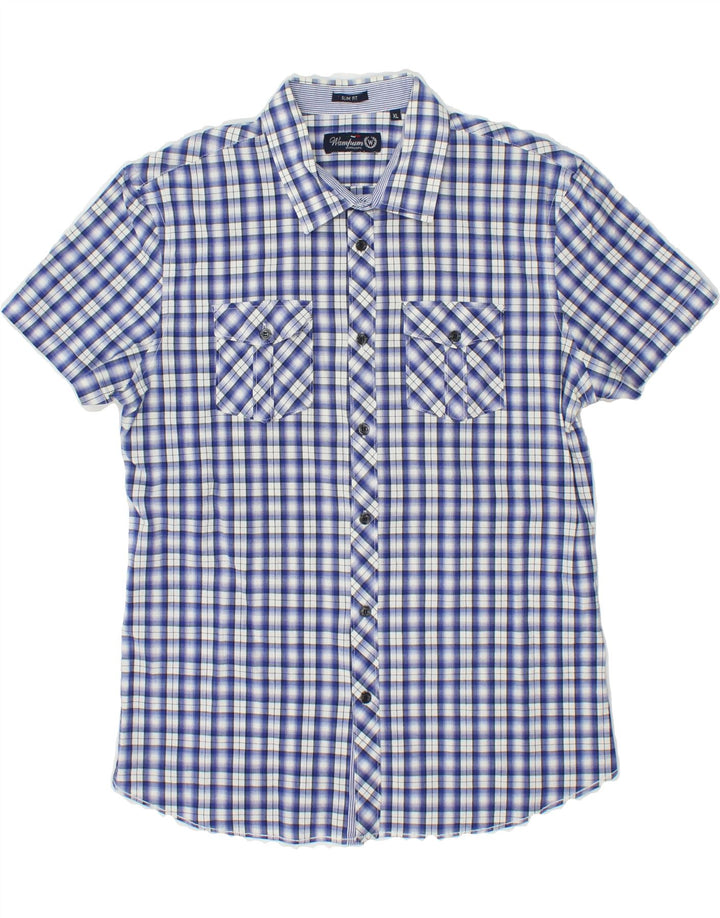 WAMPUM Mens Short Sleeve Shirt XL Blue Check Cotton Vintage Wampum and Second-Hand Wampum from Messina Hembry 