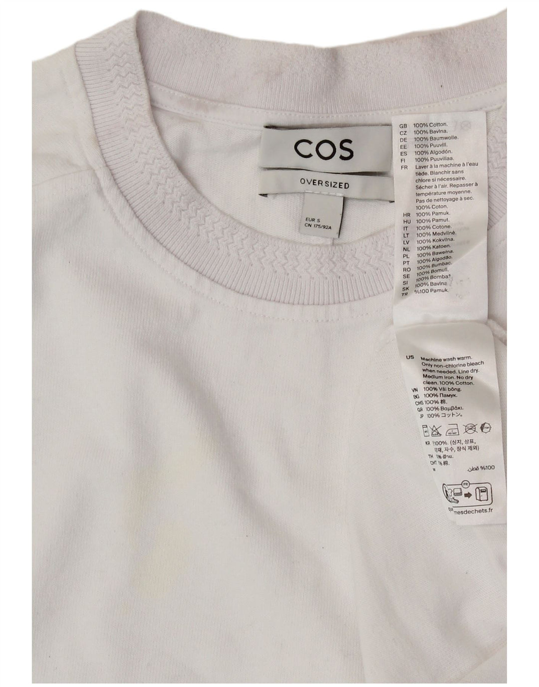 COS Męski T-shirt oversize, mały, biały, bawełniany