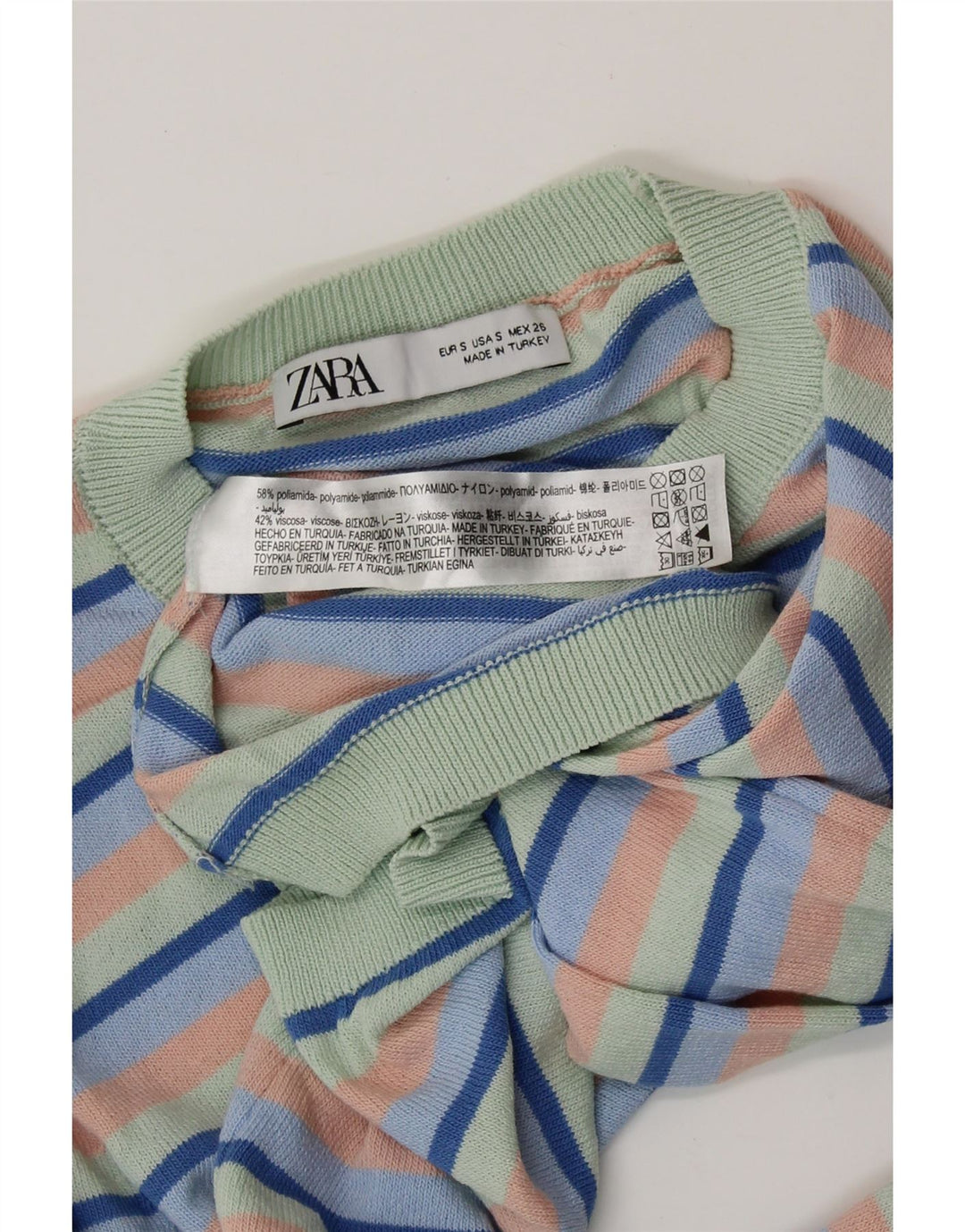 Damski sweter ZARA z okrągłym dekoltem, UK 8, małe, wielokolorowe paski