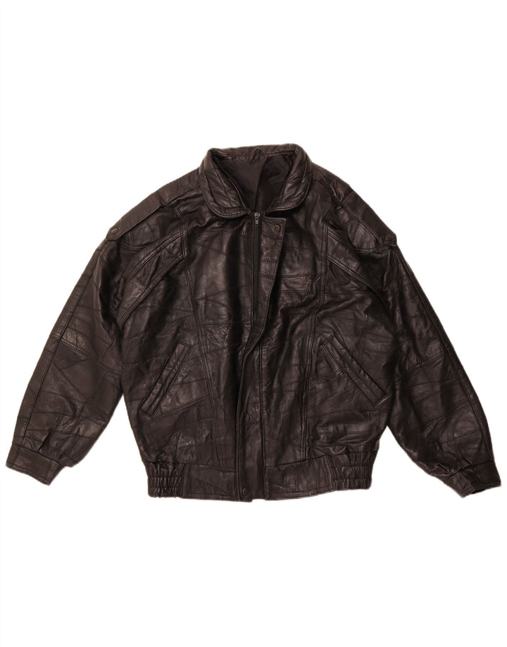 Męska skórzana kurtka wojskowa VINTAGE o luźnym kroju UK 36, mała czarna patchworkowa