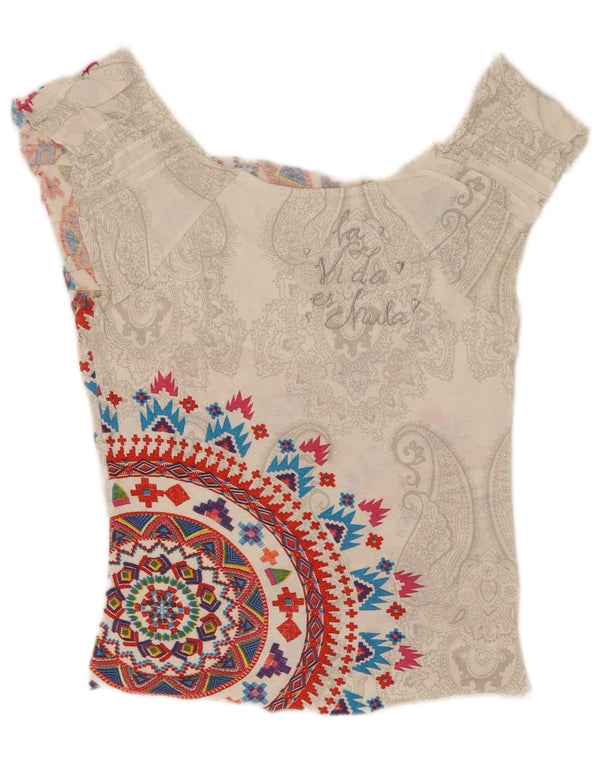 Damska bluzka bez rękawów z grafiką Desigual UK 4 XS w kolorze białym Paisley