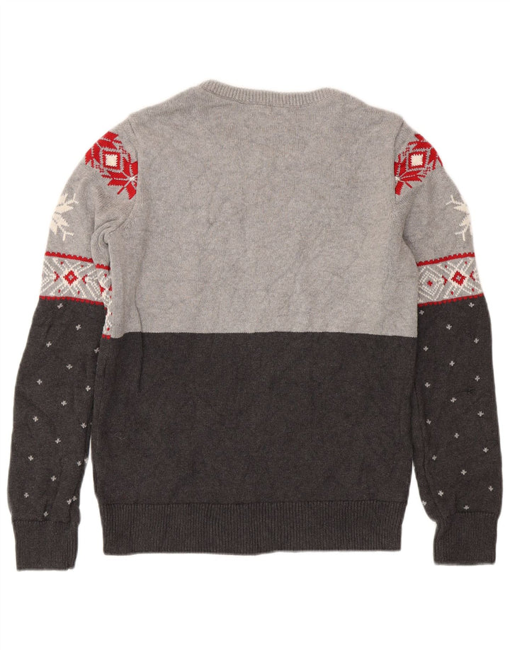 Męski sweter z dekoltem w łódkę Chaps, mały, szary, bawełniany Fair Isle
