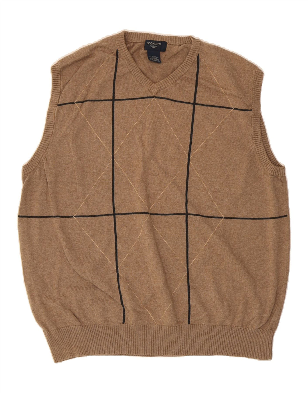 DOCKERS Mens Vest Tank Top Large Brown Argyle/Diamond Cotton Vintage Dockers and Second-Hand Dockers from Messina Hembry 