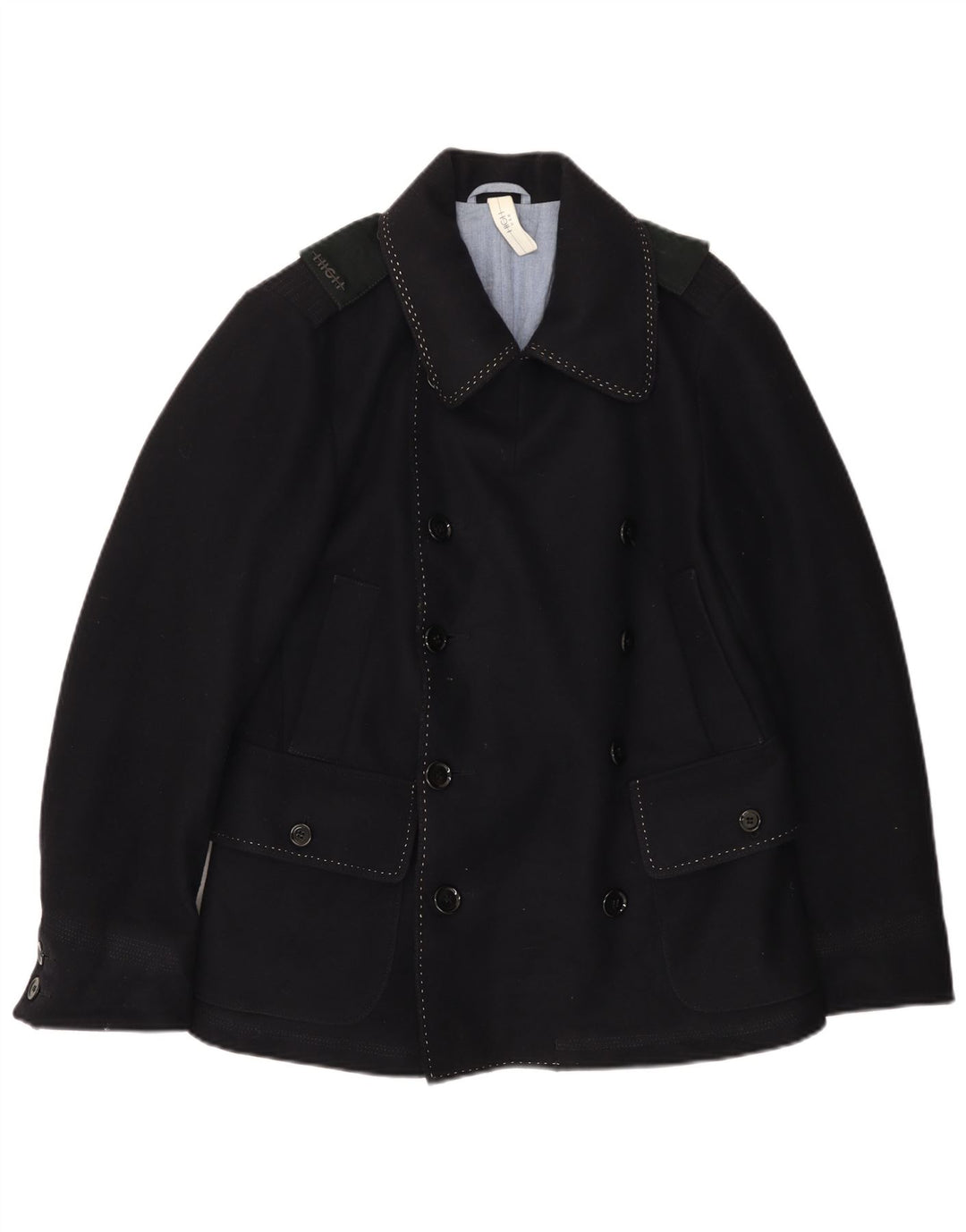 VINTAGE Męski płaszcz grochowy IT 46 Mały granatowy wełniany