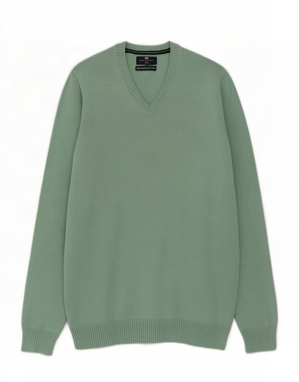 Marks & Spencer Mens Blue Harbour V-Neck Jumper Sweater Medium Green Cotton
