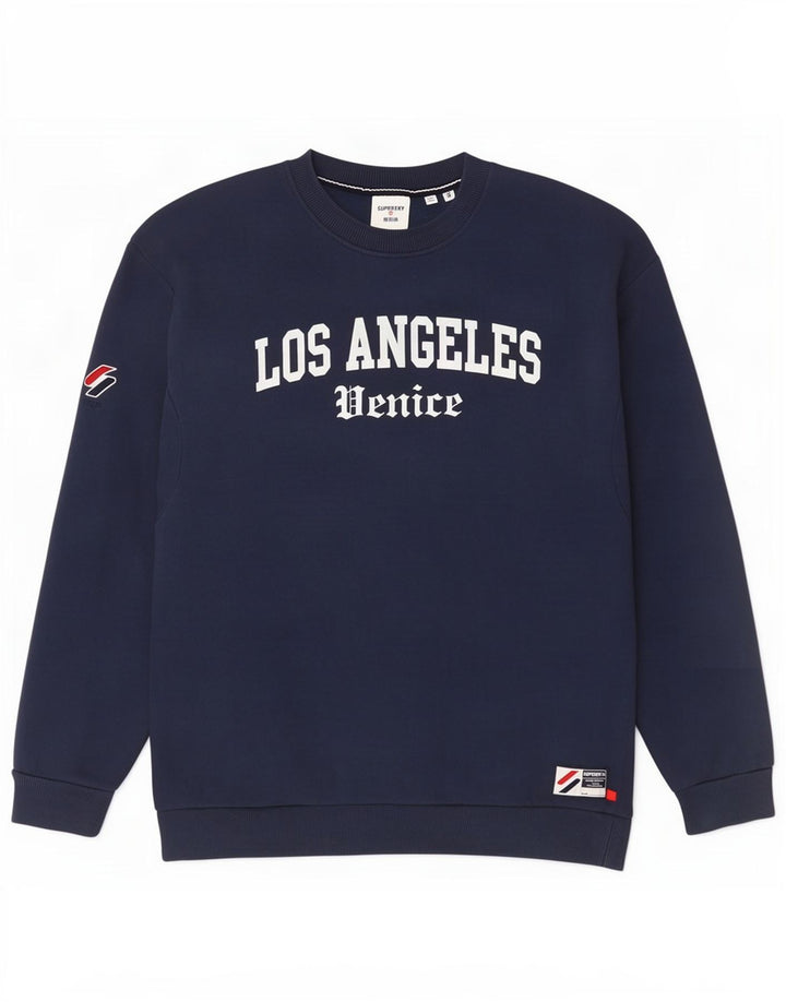 Męski sweter z grafiką Superdry, mały, granatowy, bawełniany