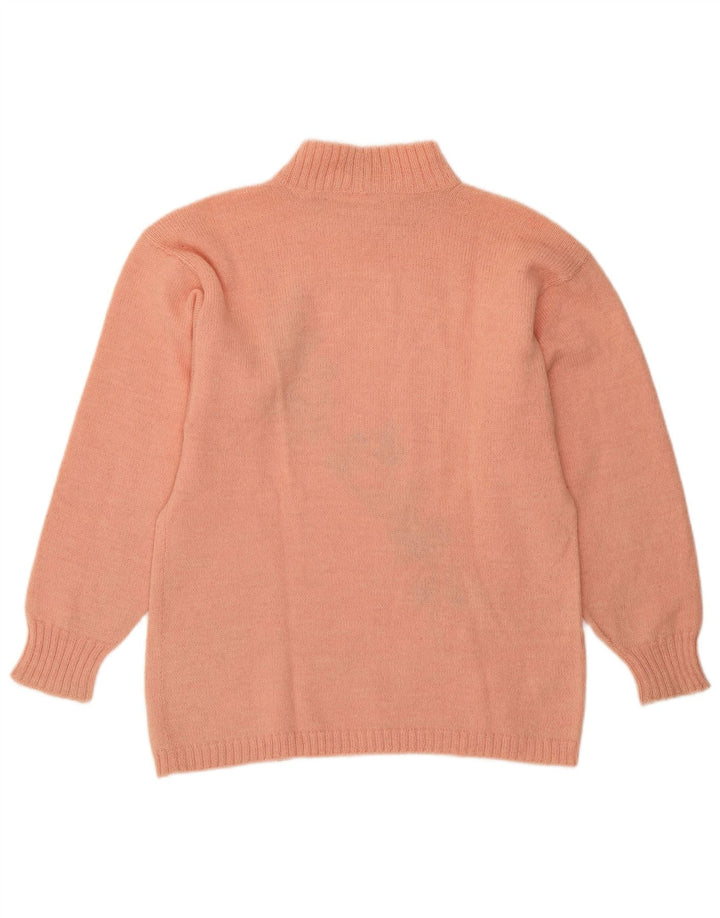 Sweter damski w stylu vintage z golfem UK 14, średni różowy kwiatowy