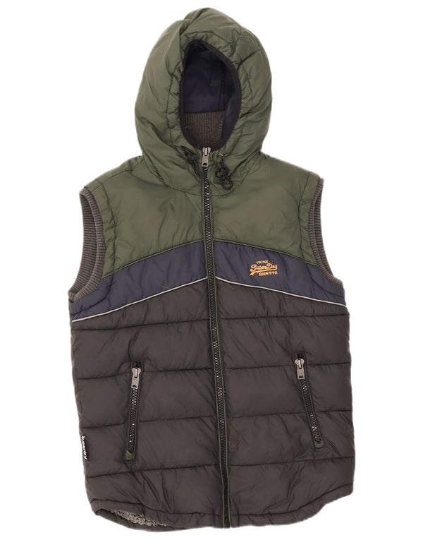 Męska wyściełana kamizelka z kapturem Superdry UK 38 Średni czarny nylon w blokach kolorów