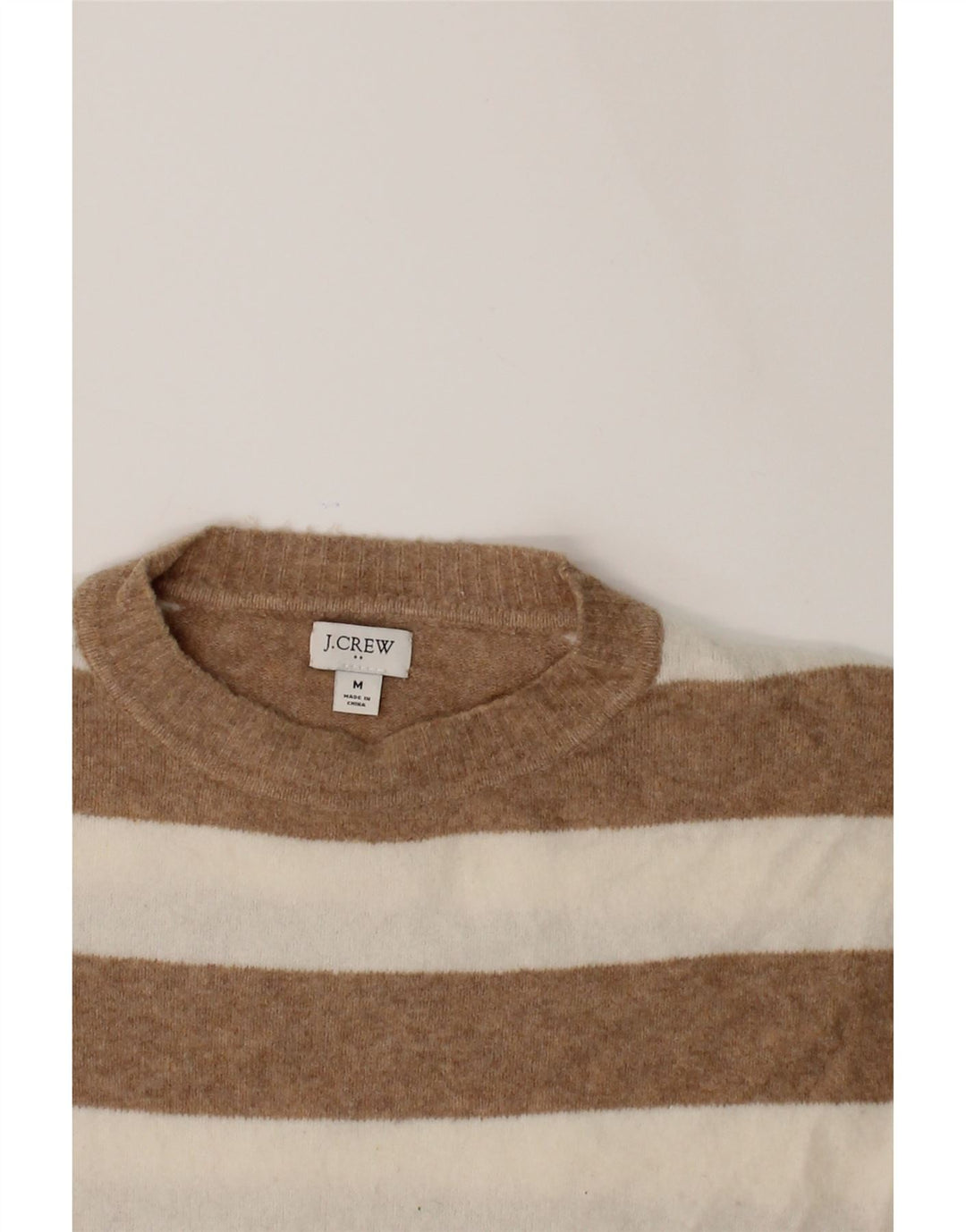 J. CREW Womens Crew Neck Jumper Sweater UK 14 Medium Beige Striped Vintage J. Crew and Second-Hand J. Crew from Messina Hembry 