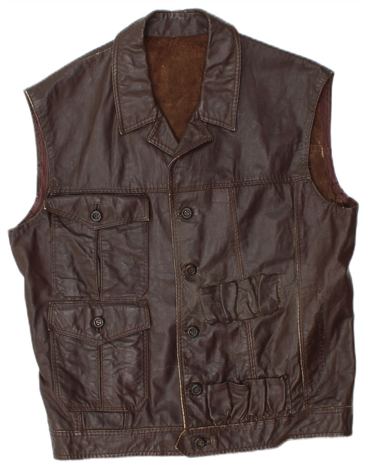 Vintage męska skórzana kamizelka UK 36 Small Brown