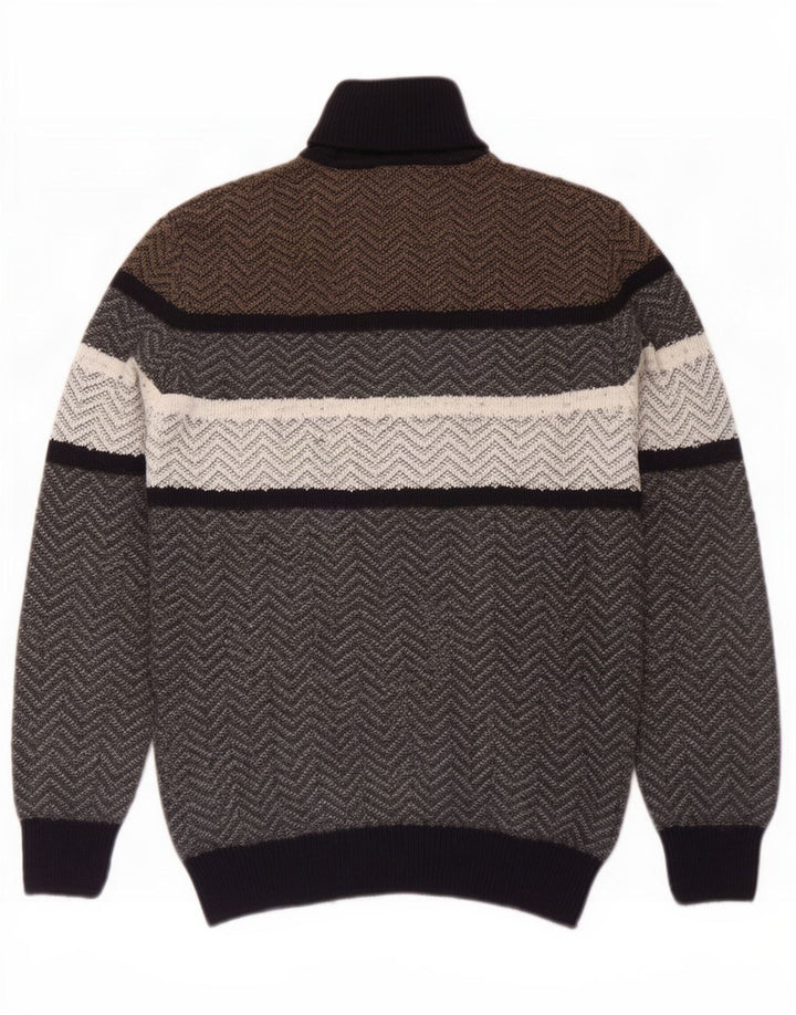 Vintage męski sweter z golfem, duży, szary, wełniany jodełka
