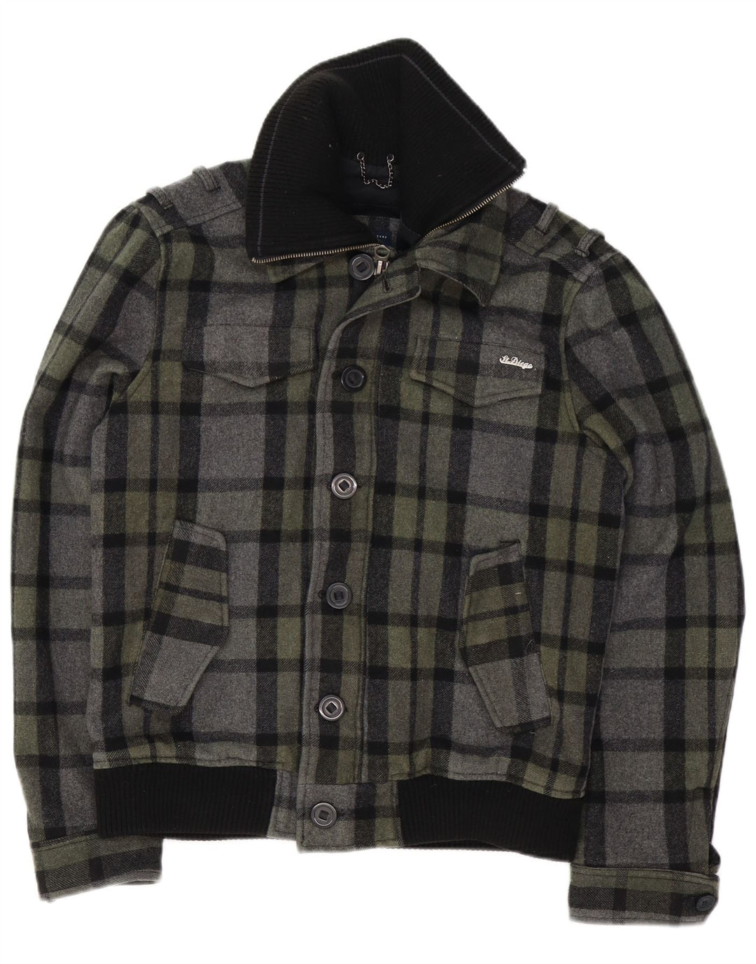 Męska kurtka bomber w stylu vintage UK 40, duża, szara wełna w kratkę