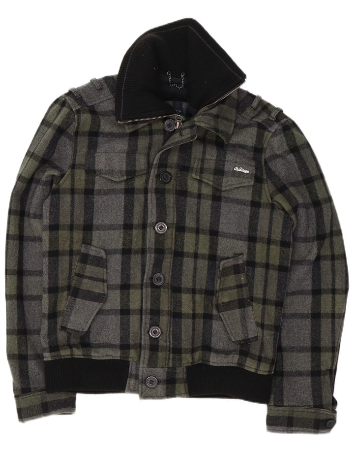 Męska kurtka bomber w stylu vintage UK 40, duża, szara wełna w kratkę