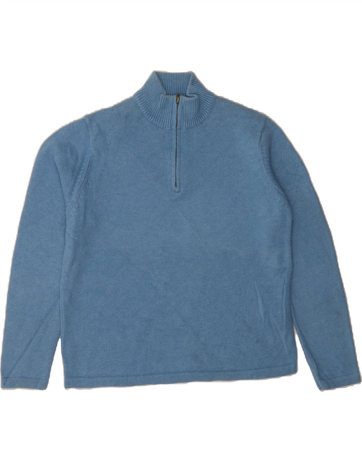 L.L.BEAN Womens Zip Neck Jumper Sweater UK 14 Medium Blue Cotton Vintage L.L.Bean and Second-Hand L.L.Bean from Messina Hembry 