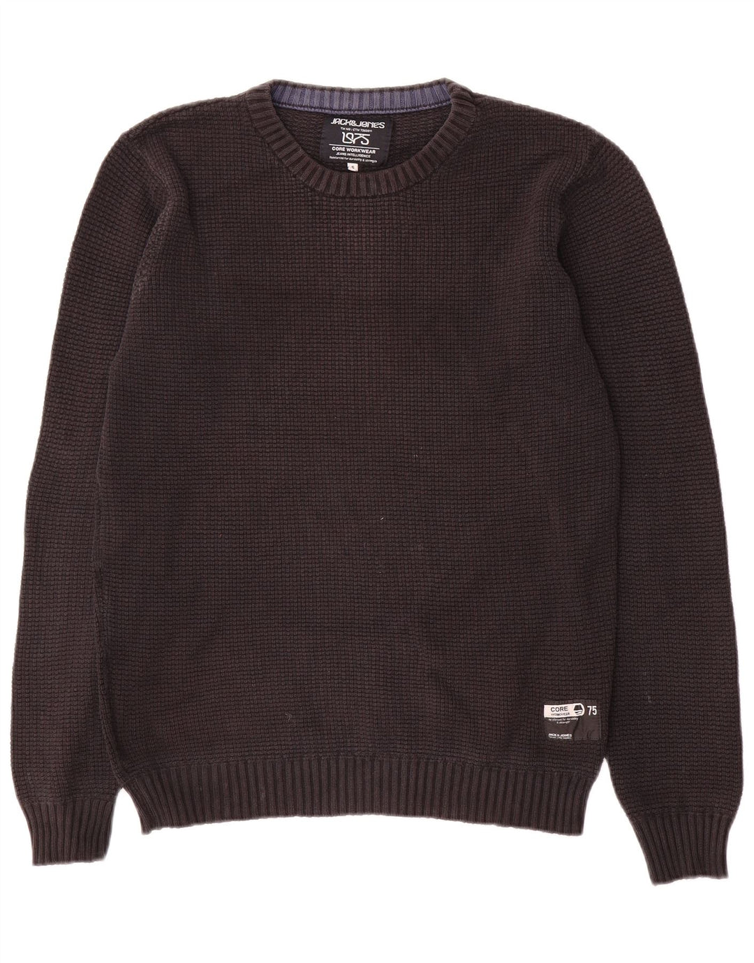 Męski sweter z okrągłym dekoltem Jack & Jones, mały, czarny, bawełniany