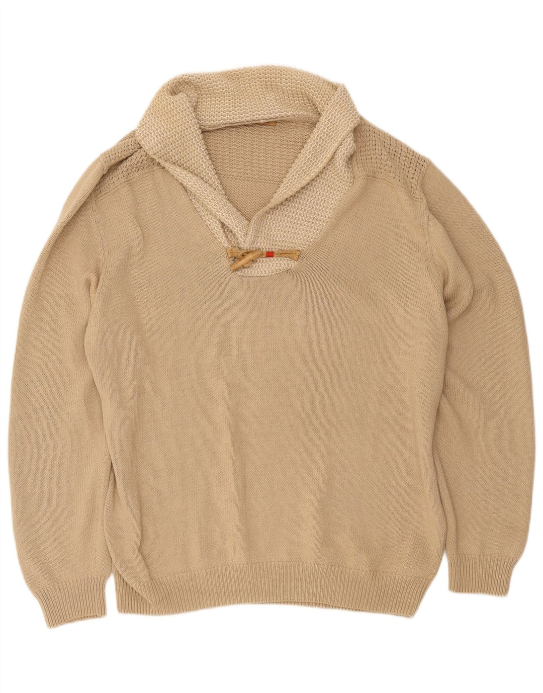 Męski sweter Massimo Dutti z szalowym dekoltem 2XL, beżowy, bawełniany