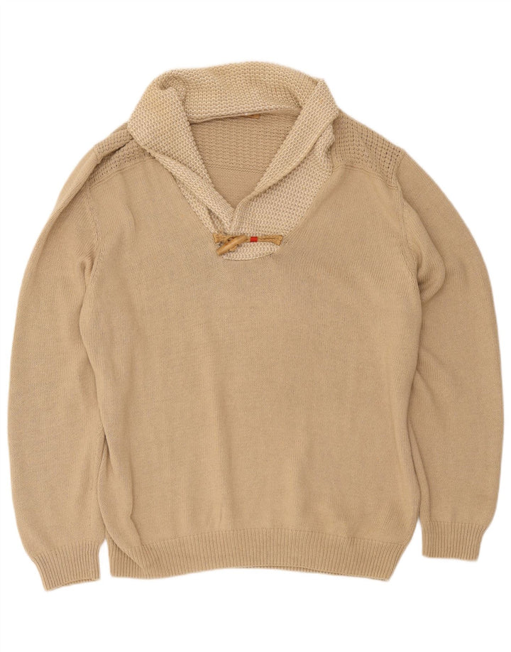 Męski sweter Massimo Dutti z szalowym dekoltem 2XL, beżowy, bawełniany
