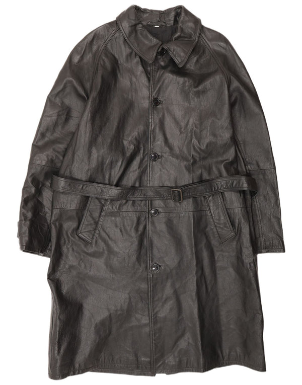 Męski płaszcz skórzany VINTAGE IT 52 XL Czarna skóra