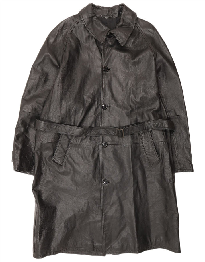 Męski płaszcz skórzany VINTAGE IT 52 XL Czarna skóra