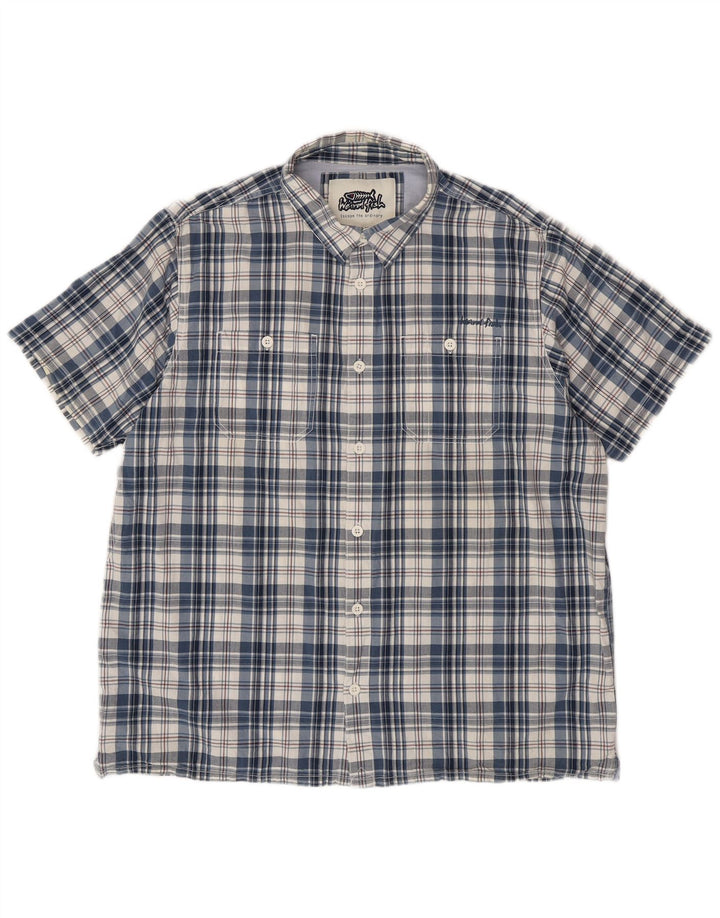 Męska koszula z krótkim rękawem WEIRD FISH, 2XL, bawełniana niebieska kratka