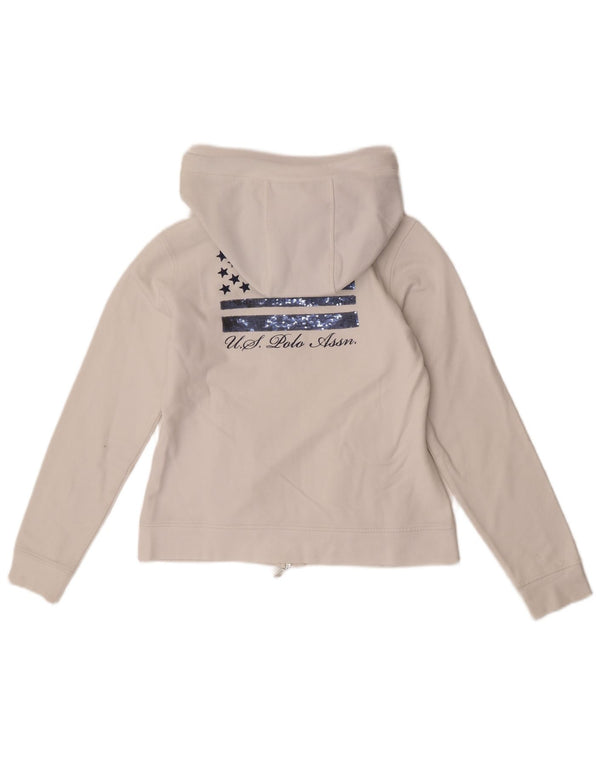 US Polo Assn. Damski sweter z kapturem i zamkiem błyskawicznym UK 10, mały, biały, bawełniany