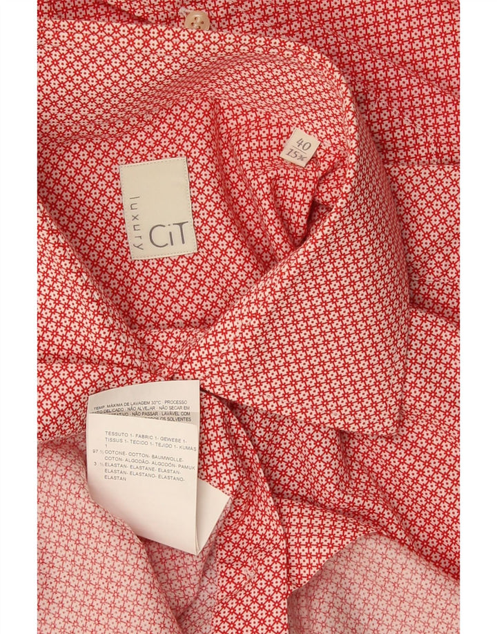 Koszula męska w stylu vintage, rozmiar 40 15 3/4, średnia czerwona geometryczna bawełna