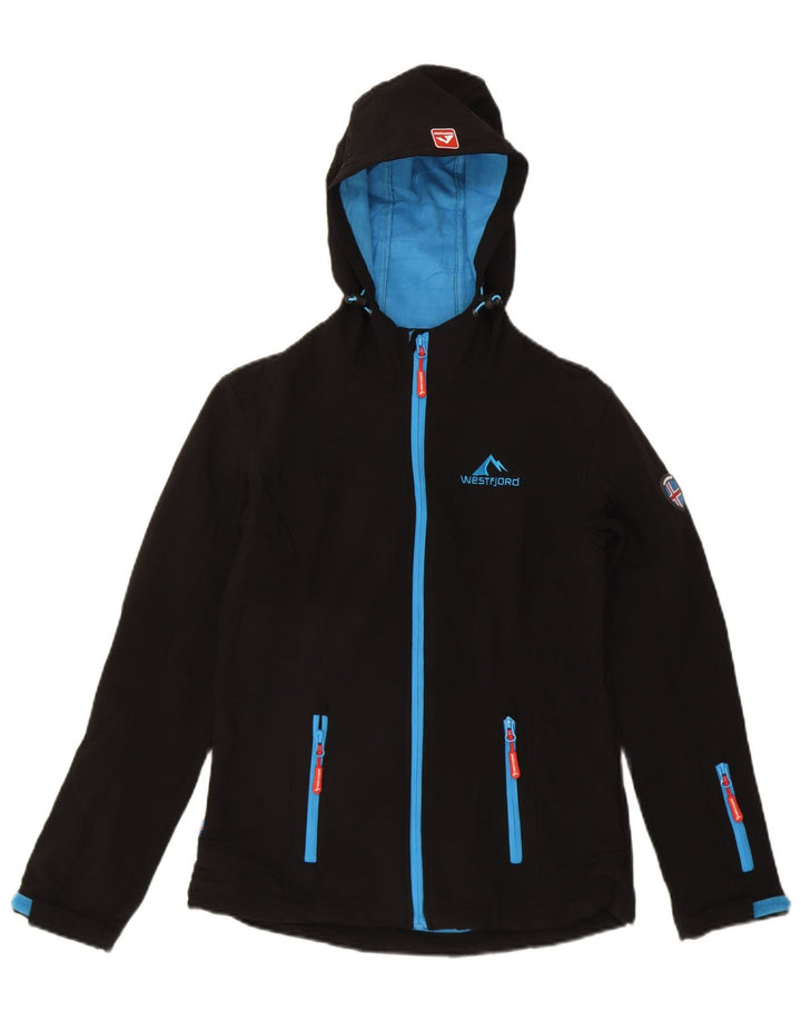 VINTAGE Womens Hooded Windbreaker Jacket EU 36 Small Black Polyester