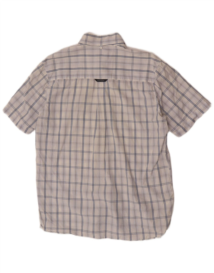 Męska koszula z krótkim rękawem Fred Perry, duża, biała, bawełniana krata