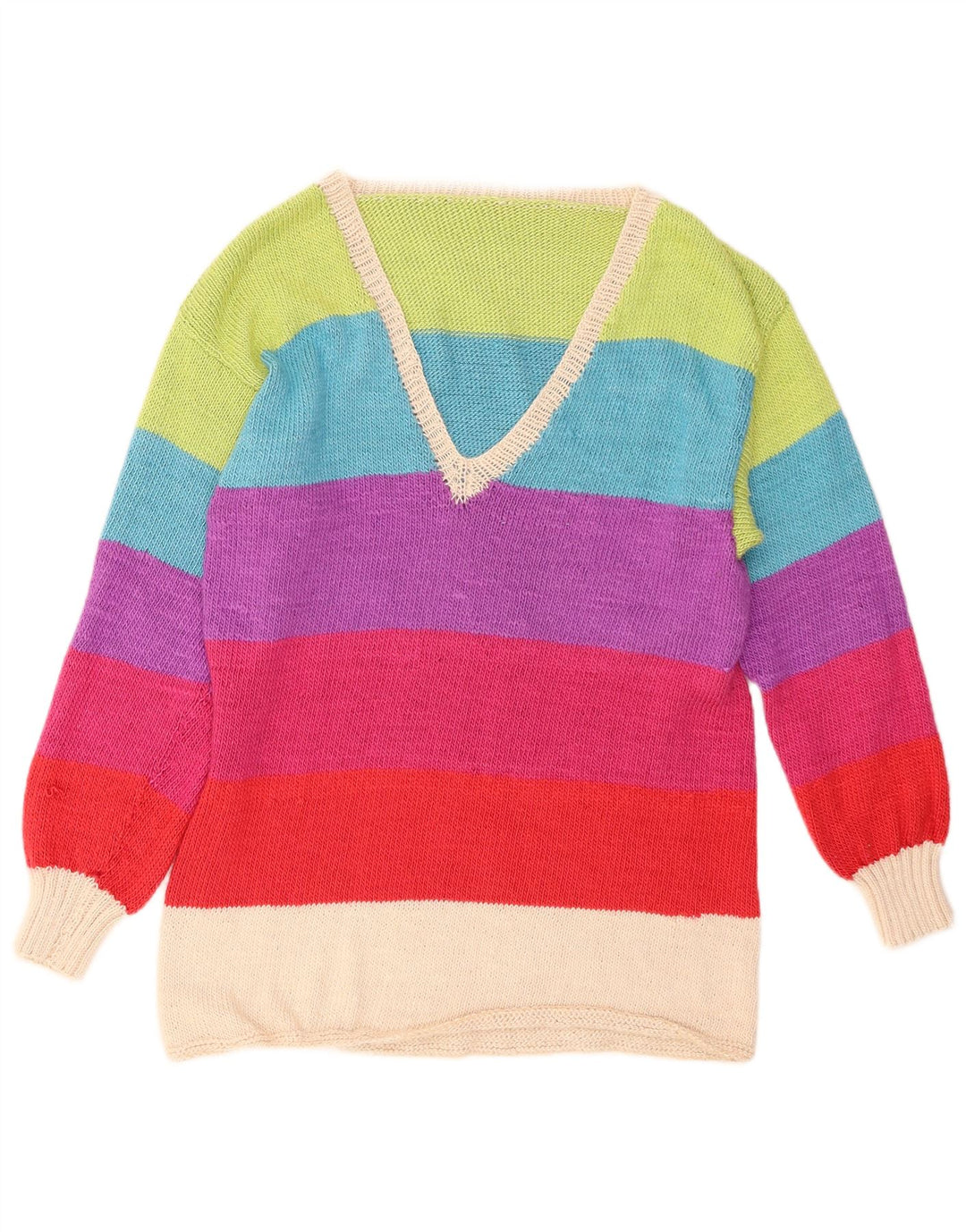 Sweter damski VINTAGE z dekoltem w kształcie litery V, UK 12, średnie, wielokolorowe paski
