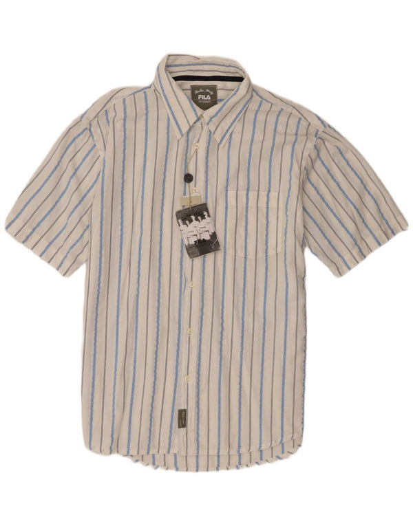Koszula męska z krótkim rękawem Fila 2XL, biała, bawełniana w prążki
