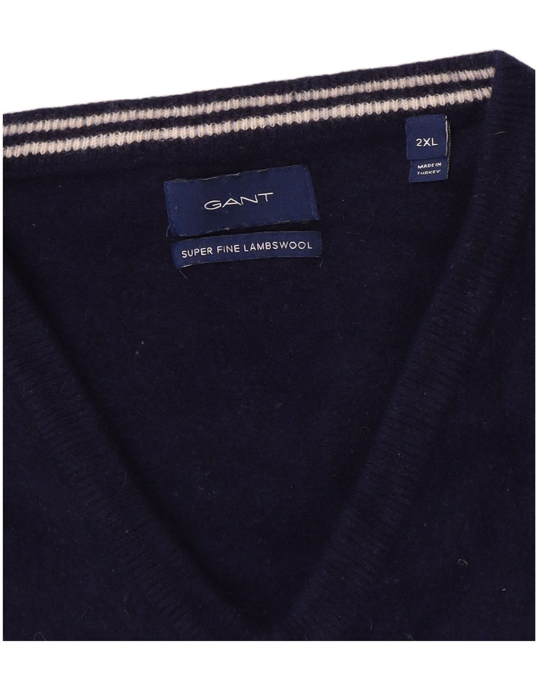 Męski sweter Gant z dekoltem w kształcie litery V, 2XL, granatowo-wełniany