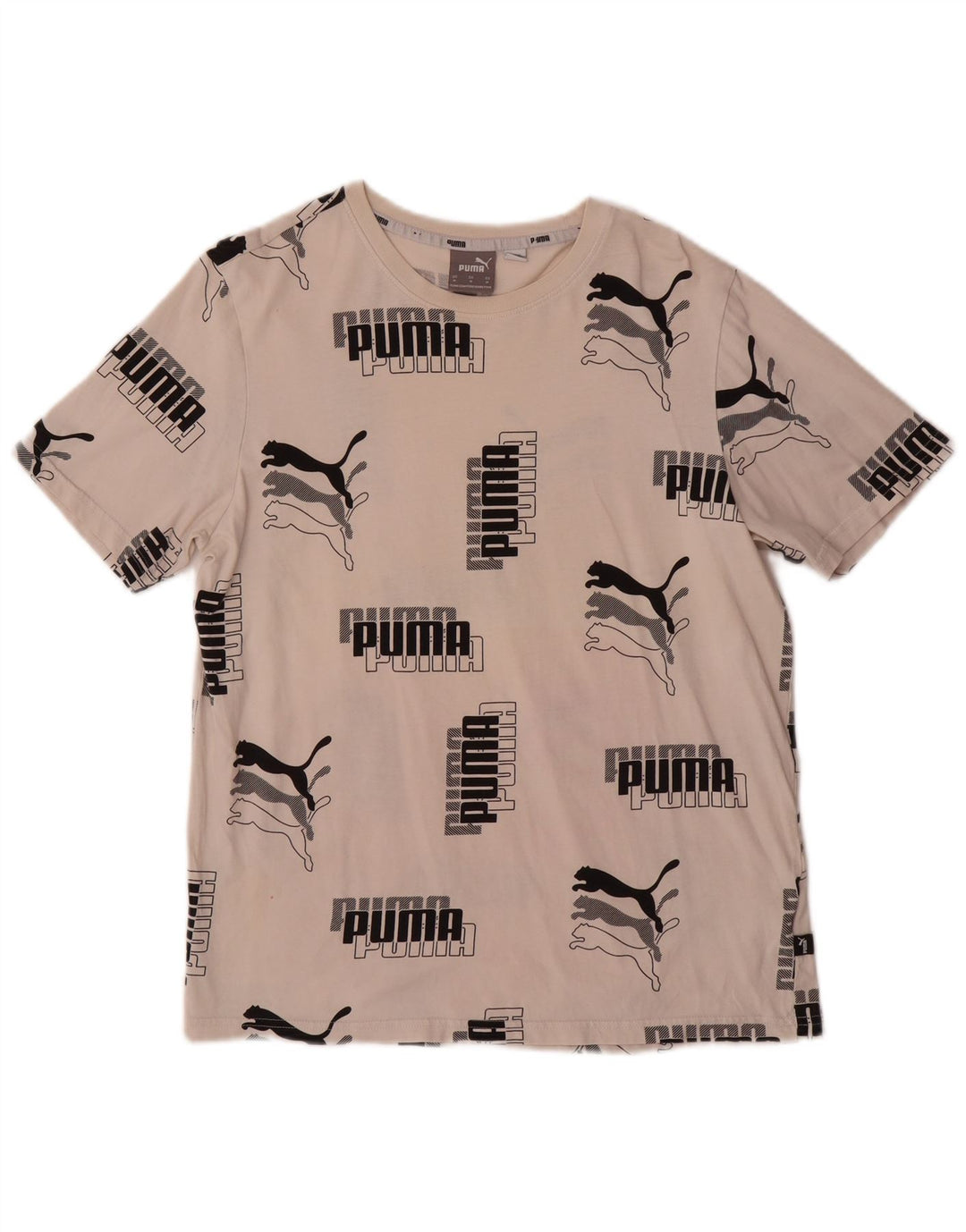 PUMA Womens Graphic T-Shirt Top UK 14 Medium Beige Cotton