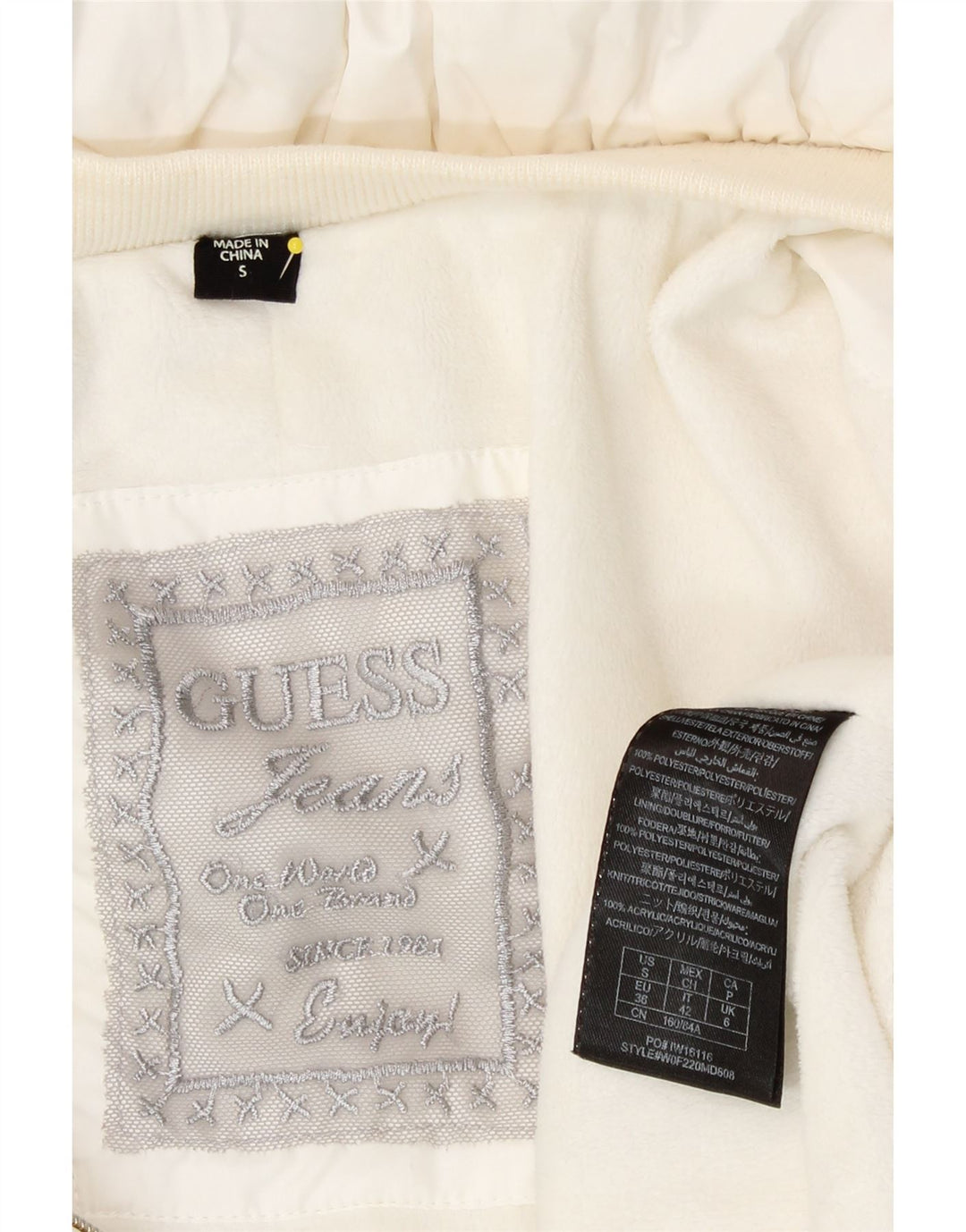 Damska kurtka oversize Guess UK 6 XS, biała, poliestrowa