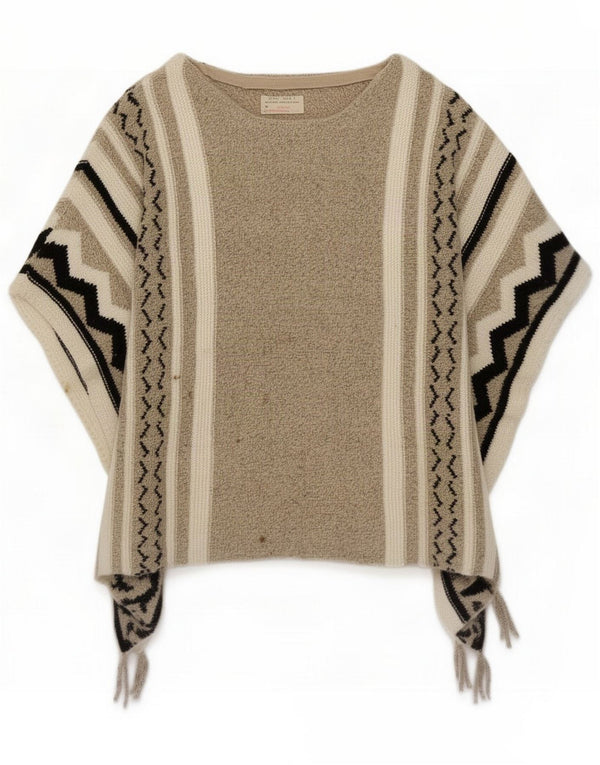 Sweter Poncho dla dziewczynki Zara 11-12 lat beżowy geometryczny akryl