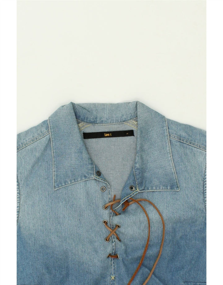 LEE Womens Crop Sleeveless Pullover Shirt UK 16 Large Blue Colourblock Vintage Lee and Second-Hand Lee from Messina Hembry 