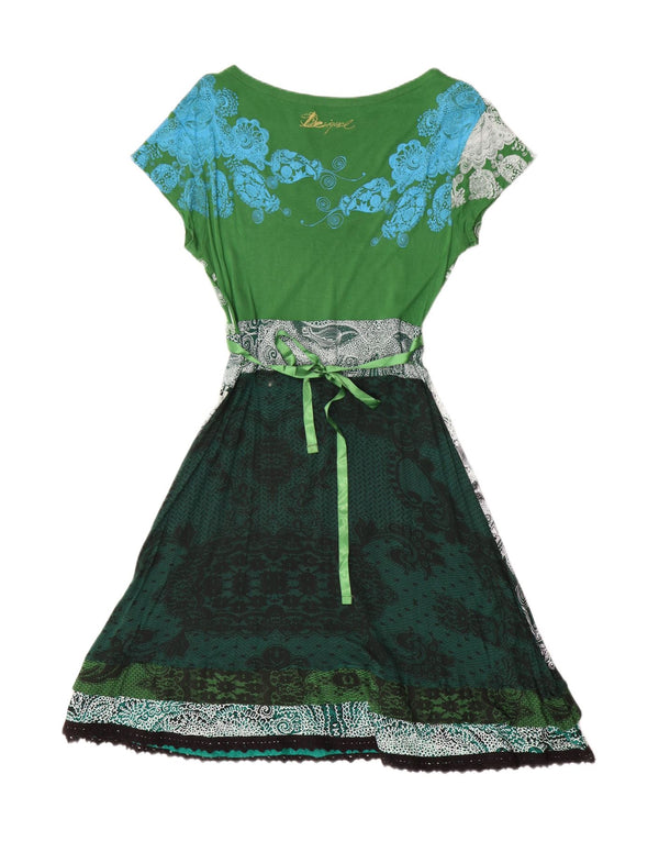 Damska sukienka o linii A Desigual UK 18 XL Zielona wiskoza Paisley