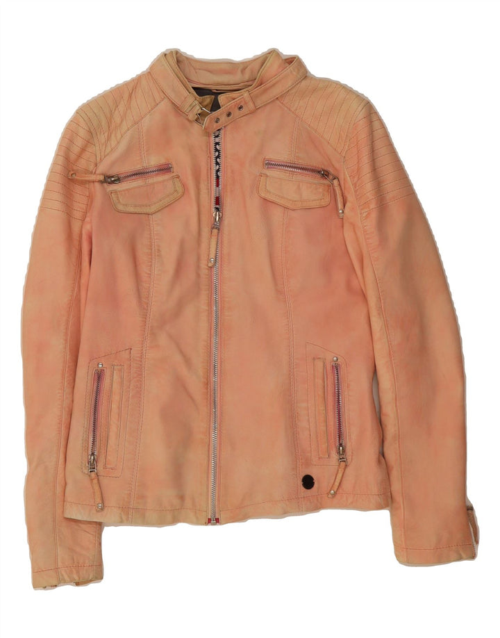 KANGAROOS Womens Faux Leather Biker Jacket UK 12 Medium  Pink Polyester Vintage Kangaroos and Second-Hand Kangaroos from Messina Hembry 