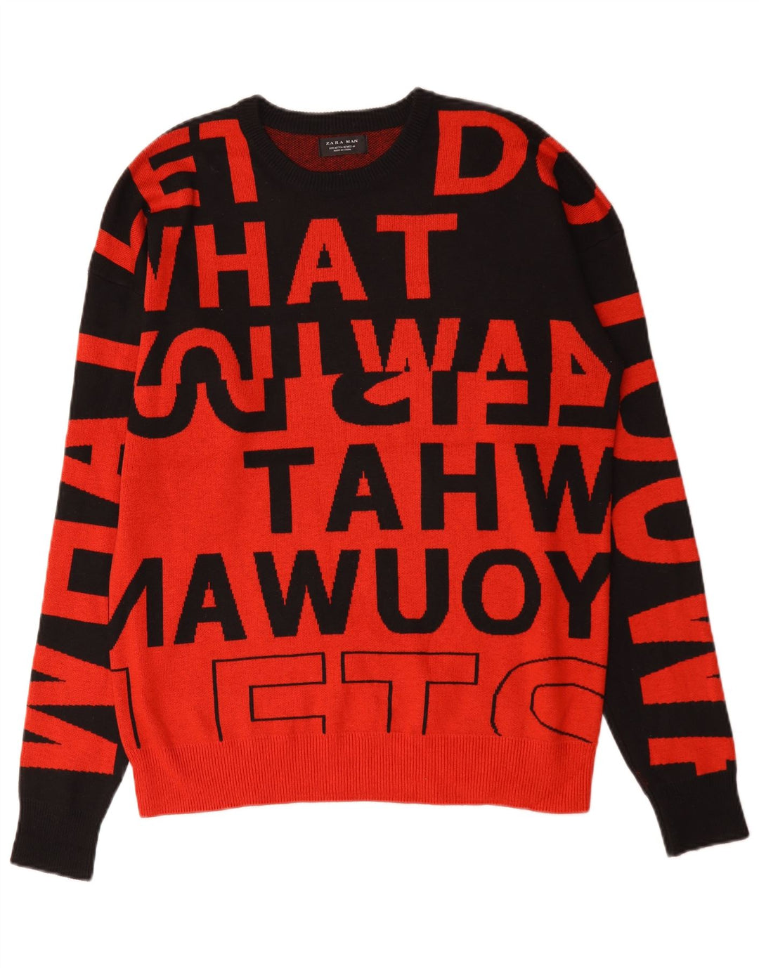 Męski sweter Zara z graficznym wycięciem pod szyją, nylon w kolorze średniej czerwieni