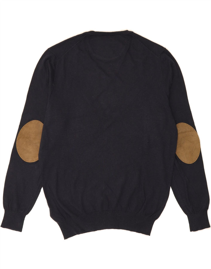 MASSIMO DUTTI Mens V-Neck Jumper Sweater Large Navy Blue Cotton Vintage Massimo Dutti and Second-Hand Massimo Dutti from Messina Hembry 