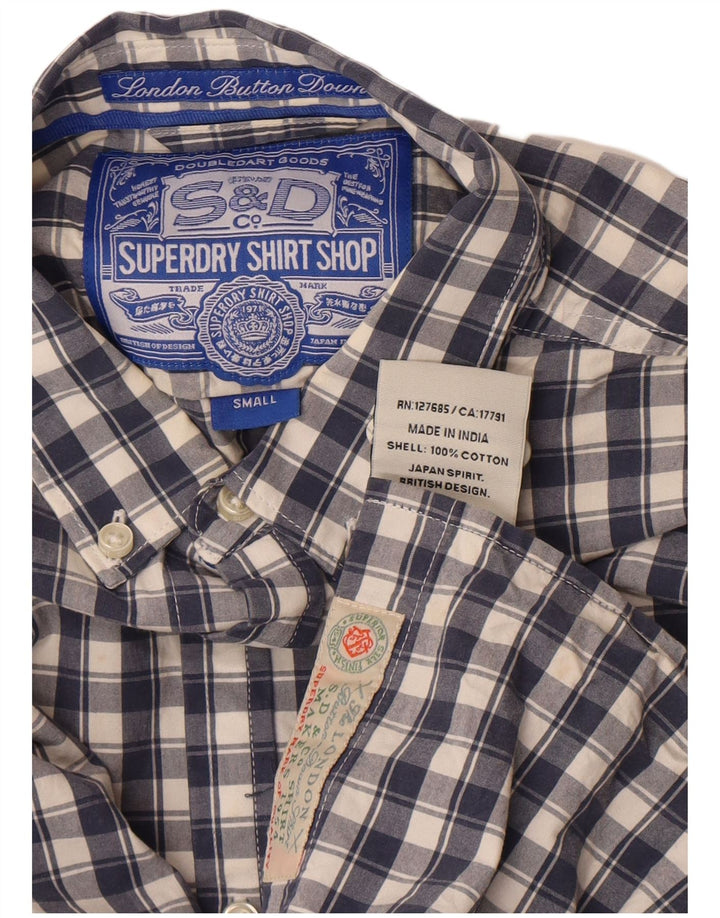 Koszula męska Superdry, mała, bawełniana, granatowa w kratkę