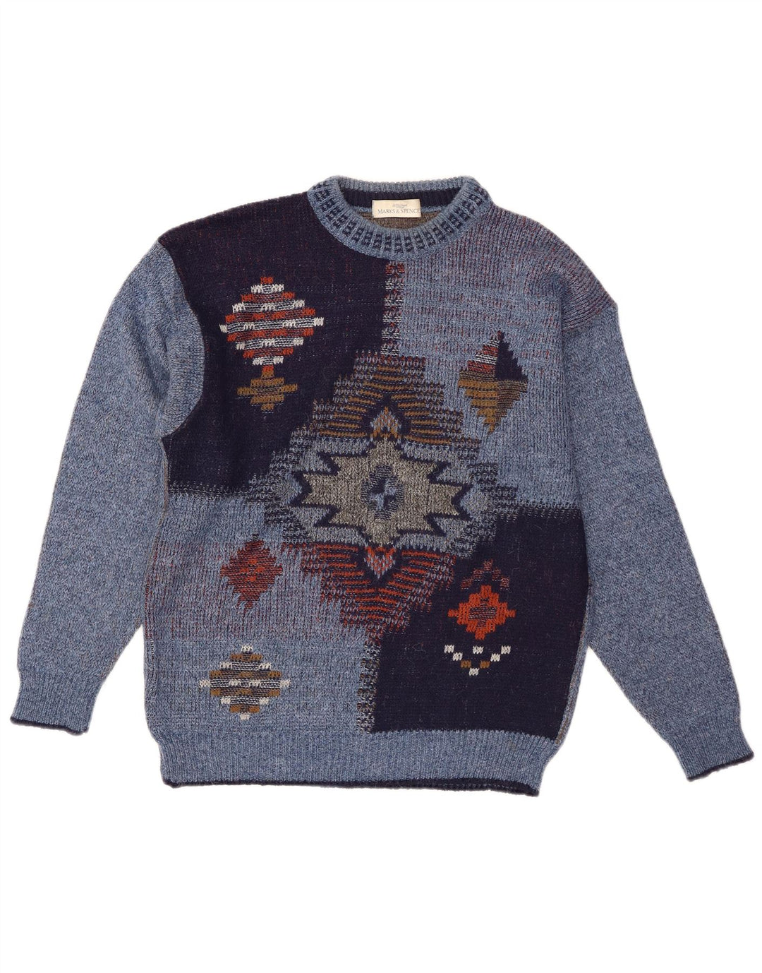 Męski sweter St Michael z okrągłym dekoltem, mały niebieski geometryczny akryl