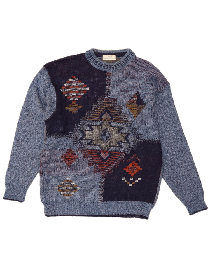 Męski sweter St Michael z okrągłym dekoltem, mały niebieski geometryczny akryl