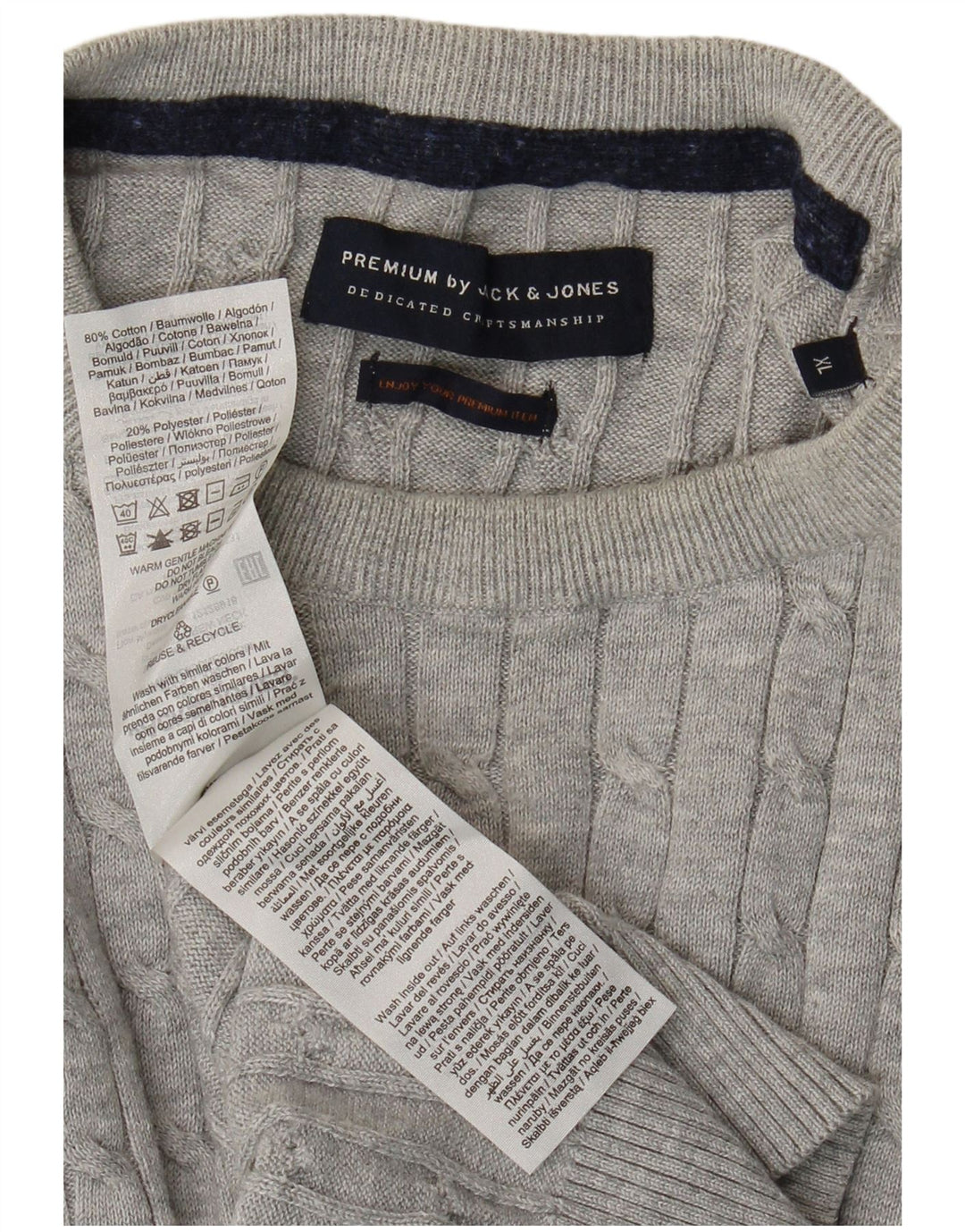 JACK & JONES Męski sweter z okrągłym dekoltem XL, szary, bawełniany