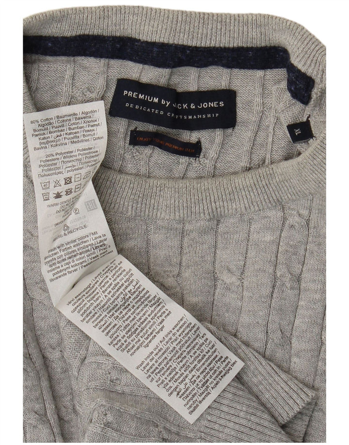 JACK & JONES Męski sweter z okrągłym dekoltem XL, szary, bawełniany