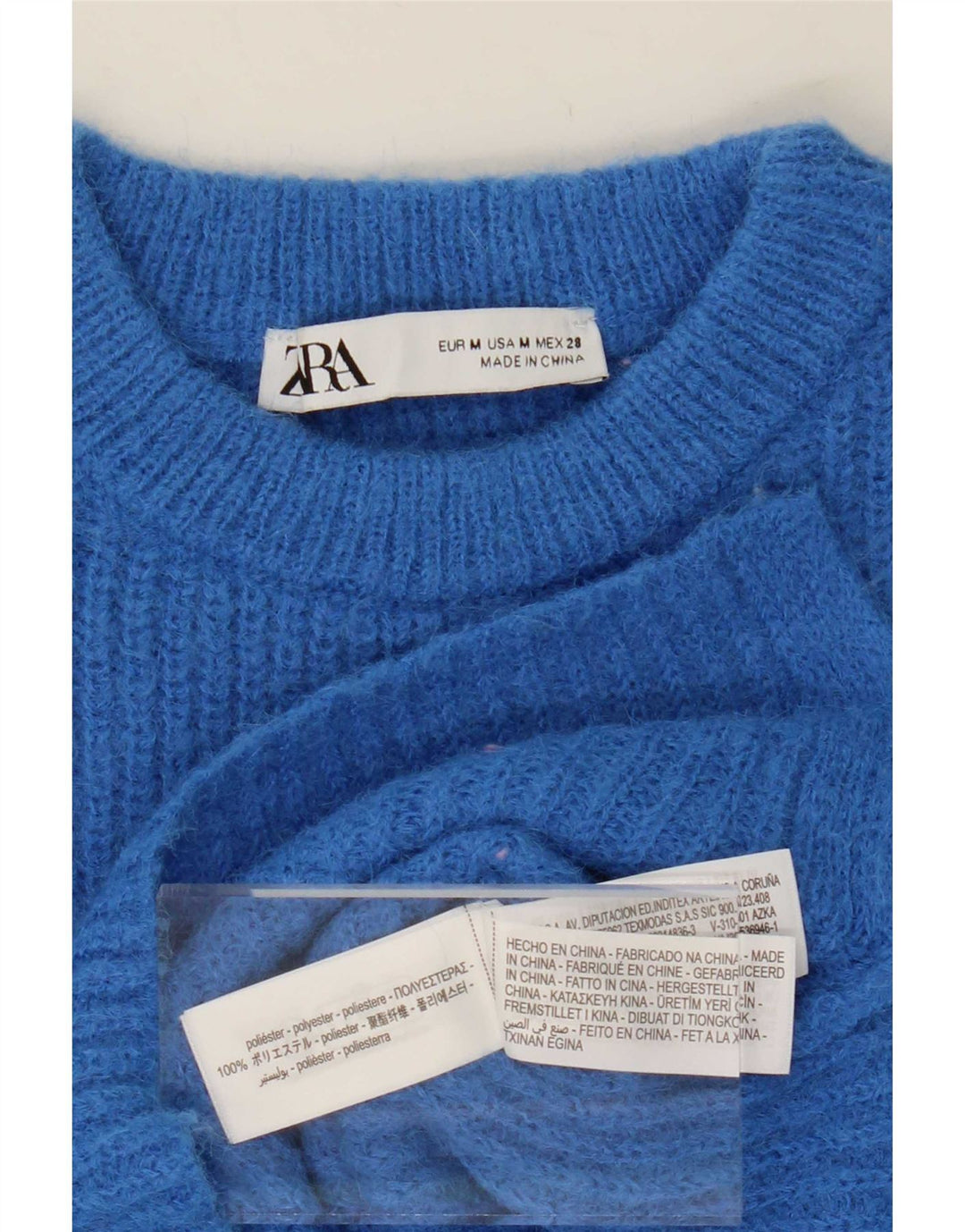 Damski sweter Zara z okrągłym dekoltem, UK 14, średni niebieski poliester