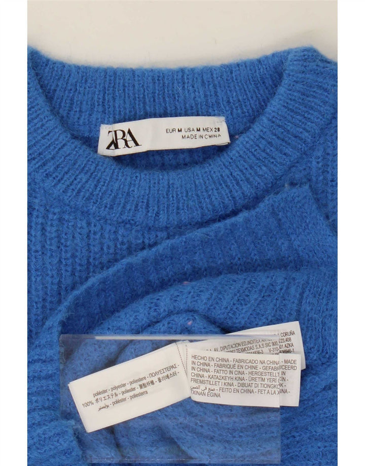 Damski sweter Zara z okrągłym dekoltem, UK 14, średni niebieski poliester