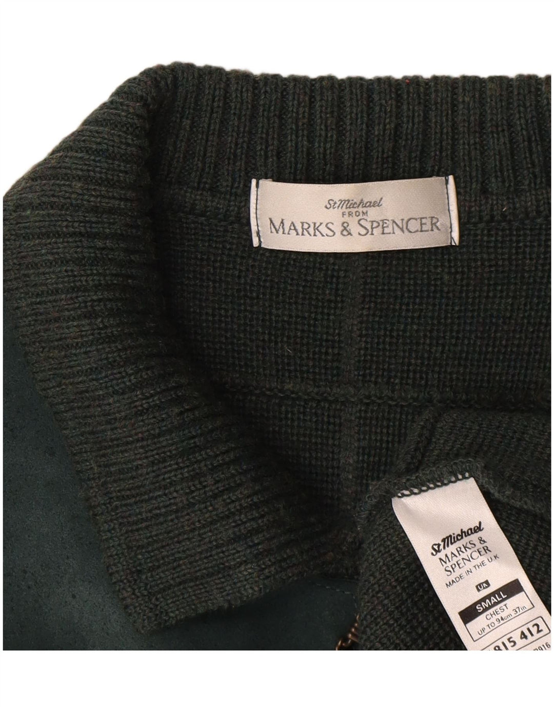 Marks & Spencer Mens St. Michael Cardigan Sweater Small Green Check Wool